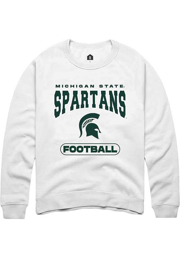Michigan State Spartans Mens White Football Long Sleeve Crew Sweatshirt