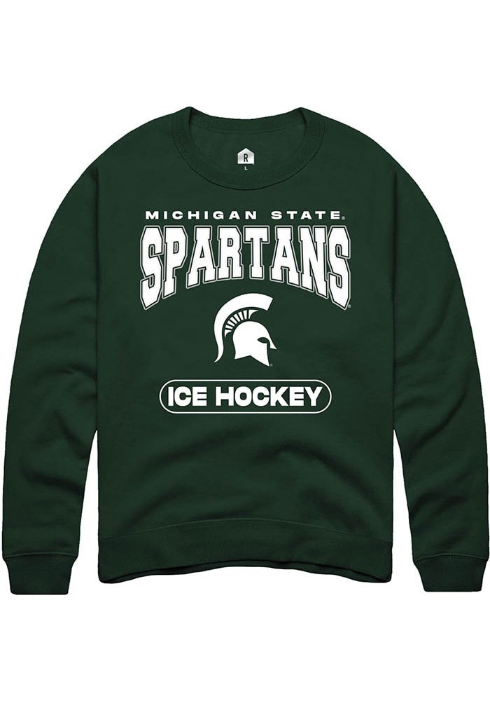 Michigan State Spartans Mens Green Ice Hockey Long Sleeve Crew Sweatshirt