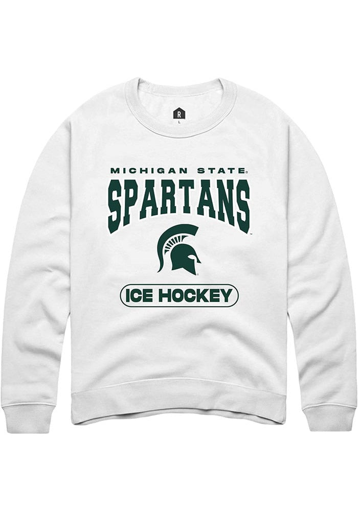 Michigan State Spartans Mens White Ice Hockey Long Sleeve Crew Sweatshirt