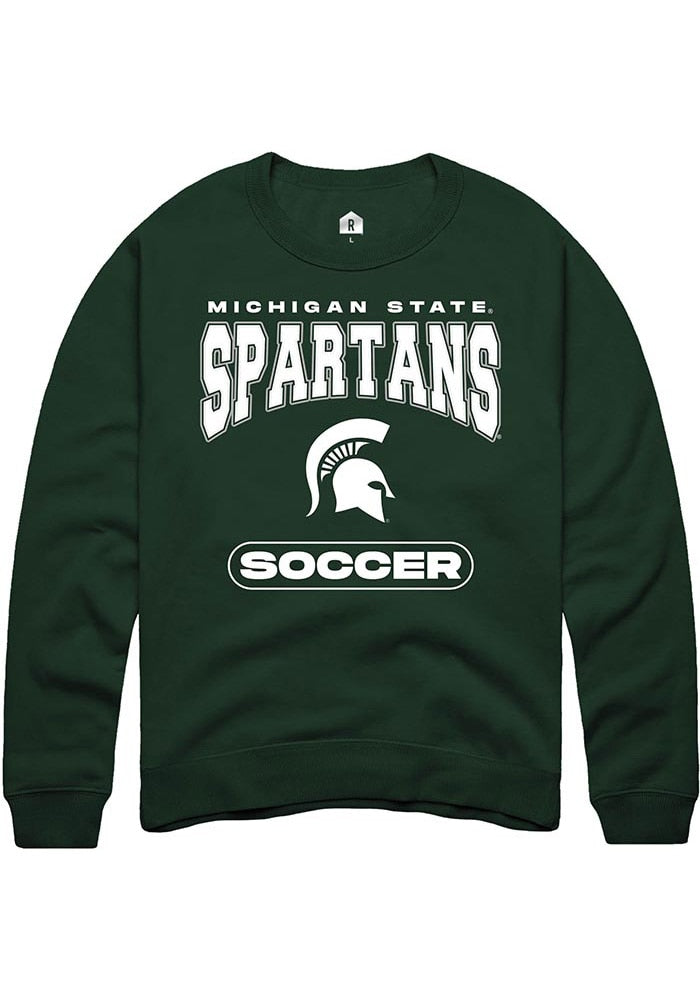 Michigan State Spartans Mens Green Soccer Long Sleeve Crew Sweatshirt