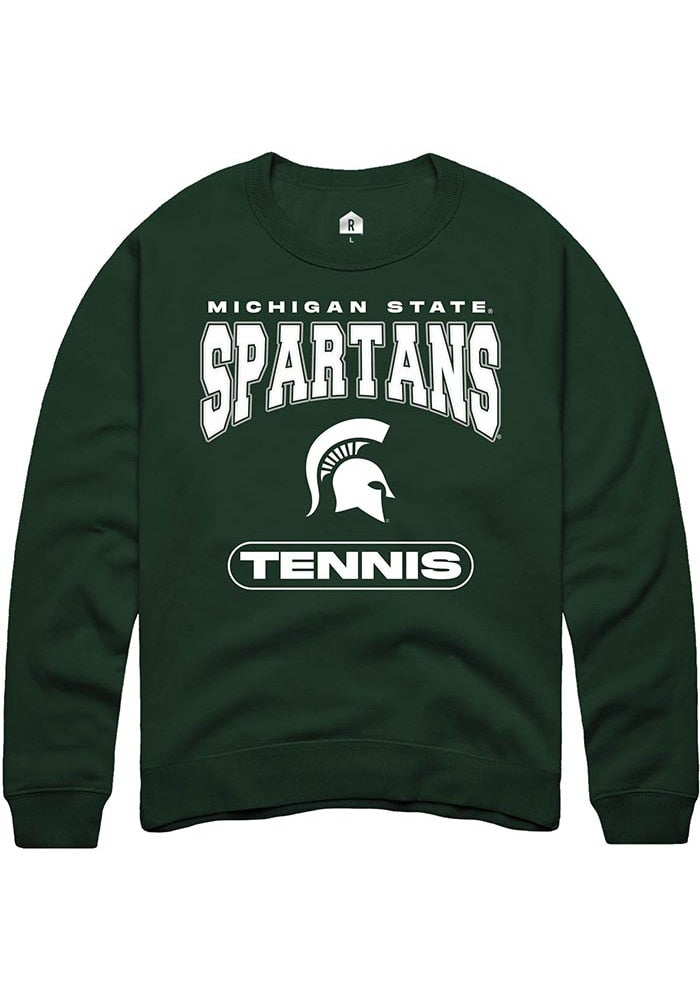 Michigan State Spartans Mens Green Tennis Long Sleeve Crew Sweatshirt