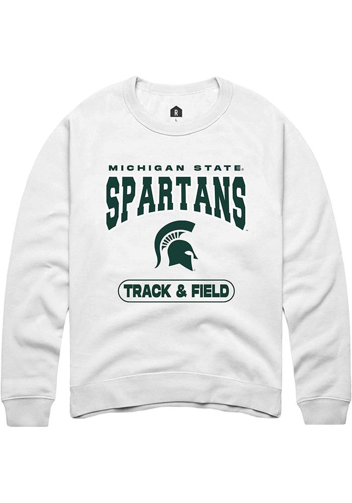 Michigan State Spartans Mens White Track & Field Long Sleeve Crew Sweatshirt