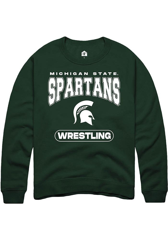 Michigan State Spartans Mens Green Wrestling Long Sleeve Crew Sweatshirt
