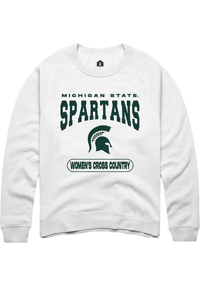 Michigan State Spartans Mens White Women's Cross Country Long Sleeve Crew Sweatshirt