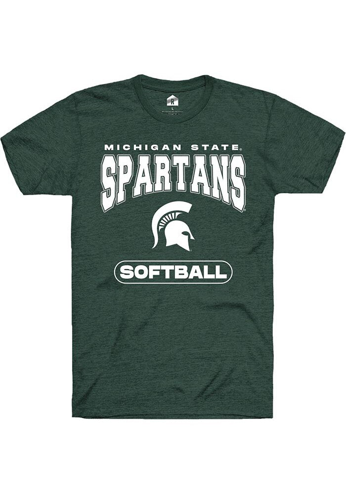 Michigan State Spartans Green Softball Short Sleeve T-Shirt