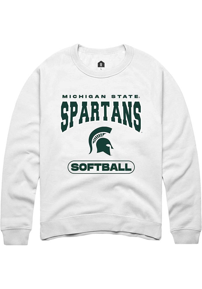 Michigan State Spartans Mens White Softball Long Sleeve Crew Sweatshirt