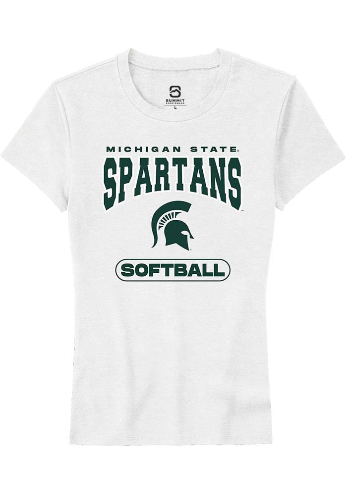 Michigan State Spartans Womens White Softball Short Sleeve T-Shirt