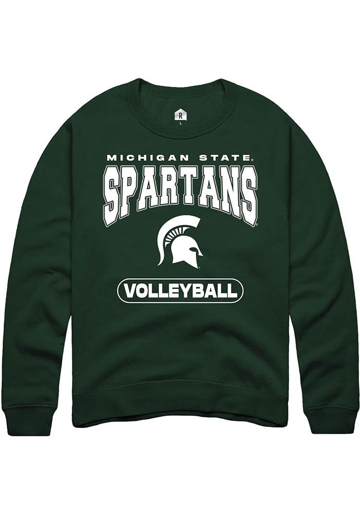 Michigan State Spartans Mens Green Volleyball Long Sleeve Crew Sweatshirt