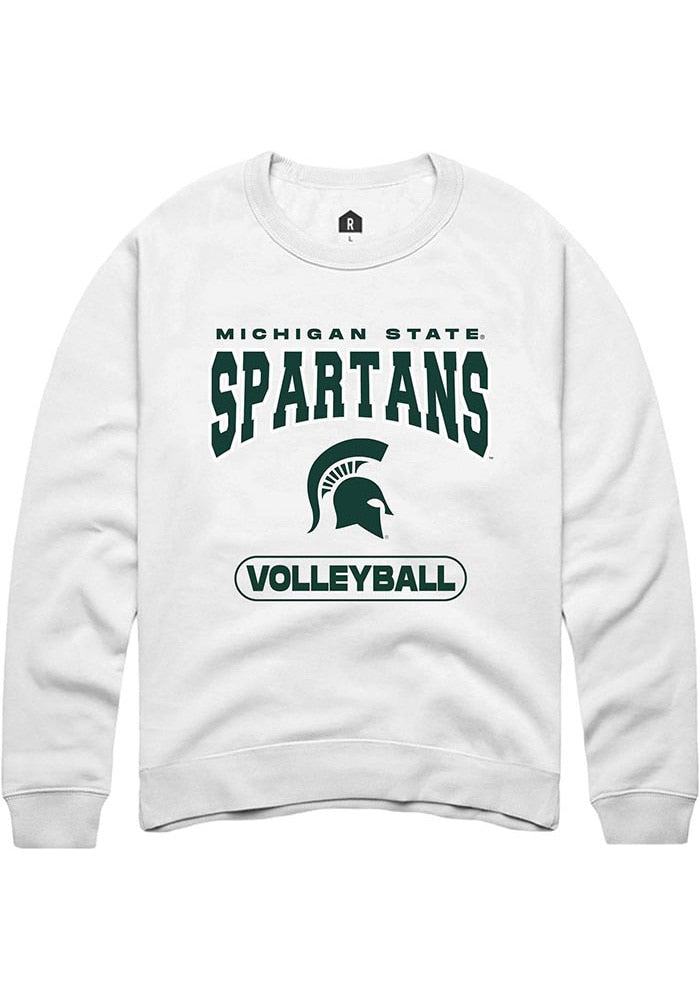 Michigan State Spartans Mens White Volleyball Long Sleeve Crew Sweatshirt