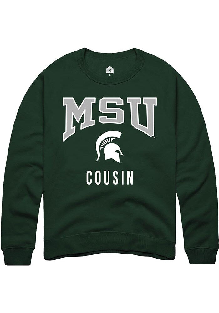 Michigan State Spartans Mens Green Cousin Long Sleeve Crew Sweatshirt