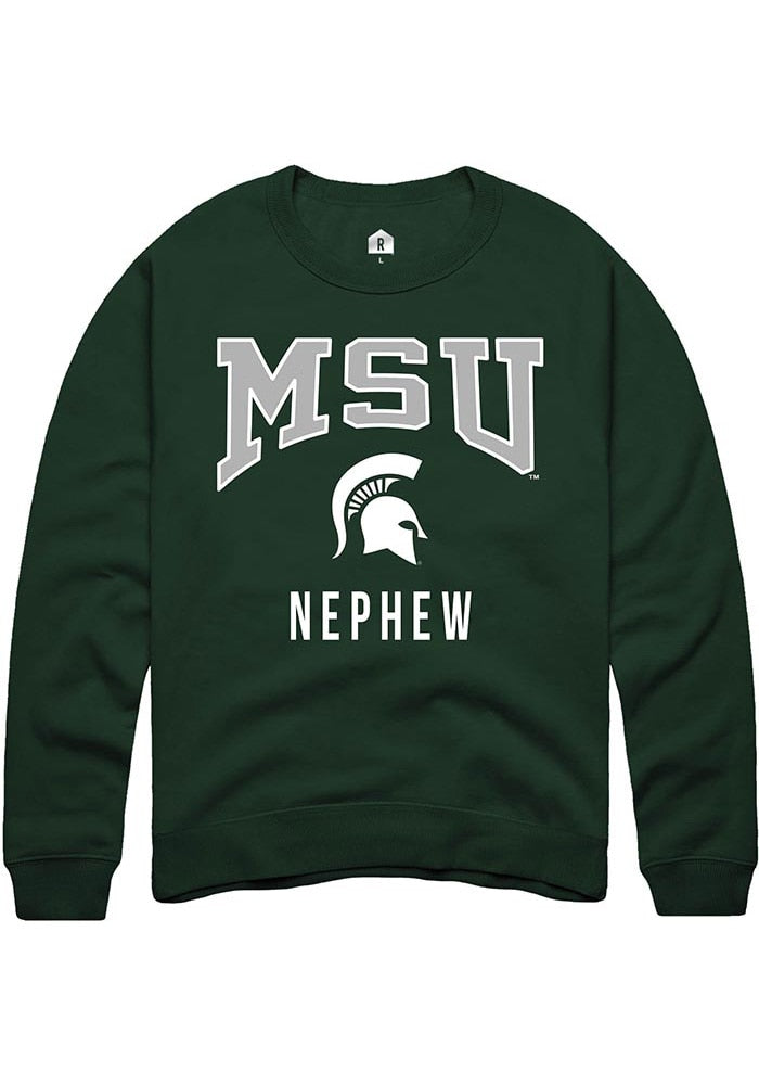 Michigan State Spartans Mens Green Nephew Long Sleeve Crew Sweatshirt