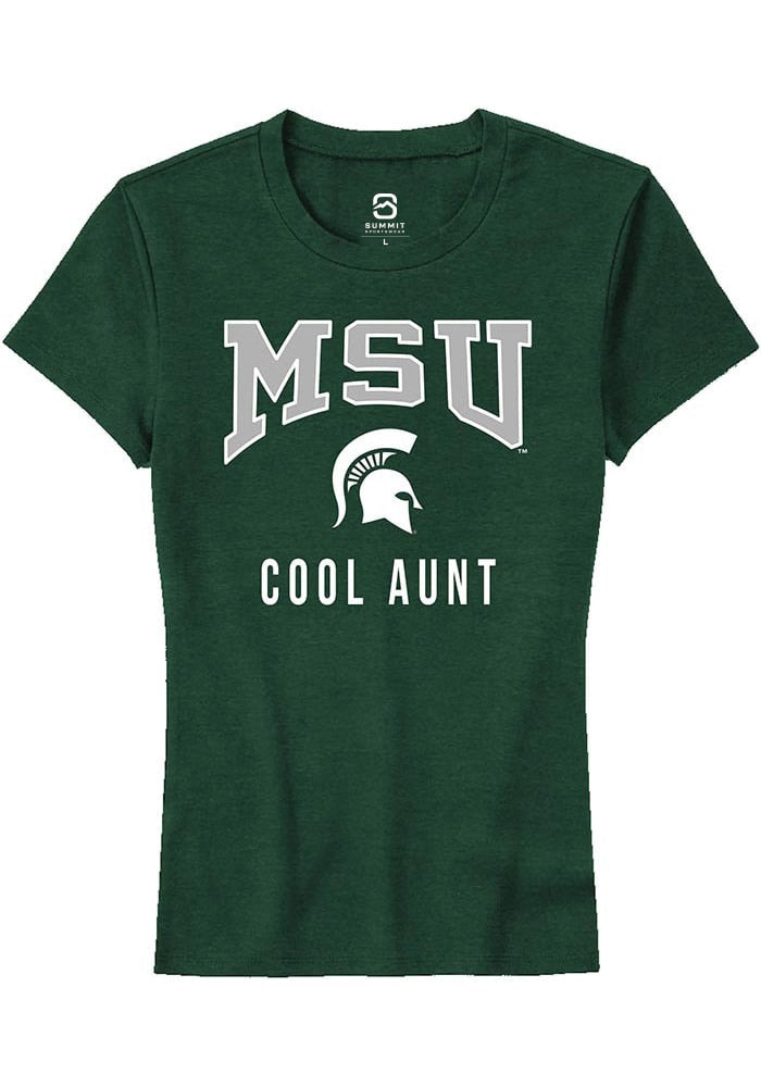 Michigan State Spartans Womens Green Cool Aunt Short Sleeve T-Shirt
