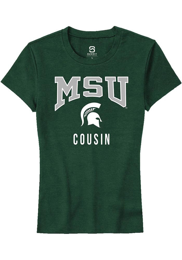 Michigan State Spartans Womens Green Cousin Short Sleeve T-Shirt