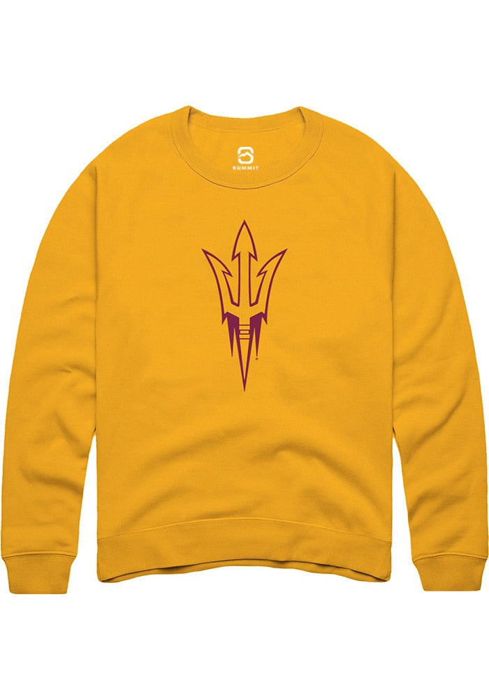 Arizona State Sun Devils Mens Gold Primary Logo Long Sleeve Crew Sweatshirt