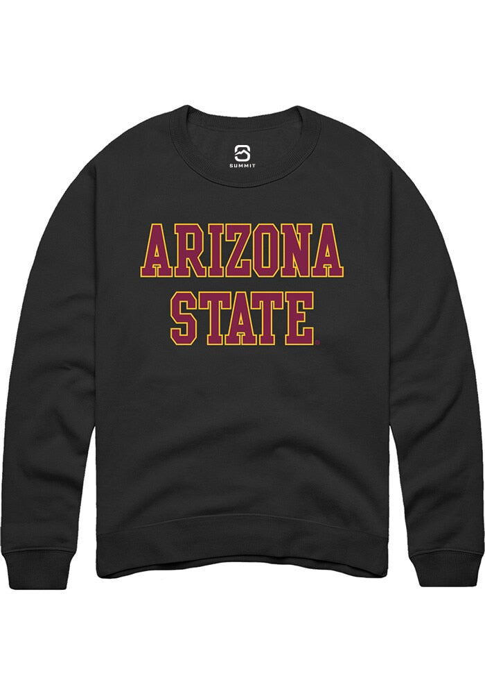 Arizona State Sun Devils Mens Black Straight Block Long Sleeve Crew Sweatshirt