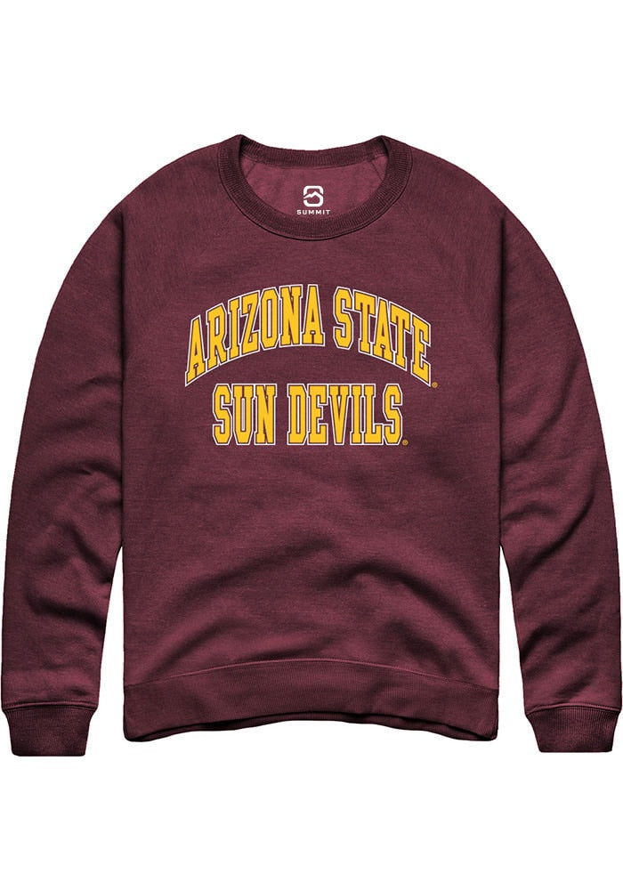 Arizona State Sun Devils Mens Maroon Arch Stack Long Sleeve Crew Sweatshirt