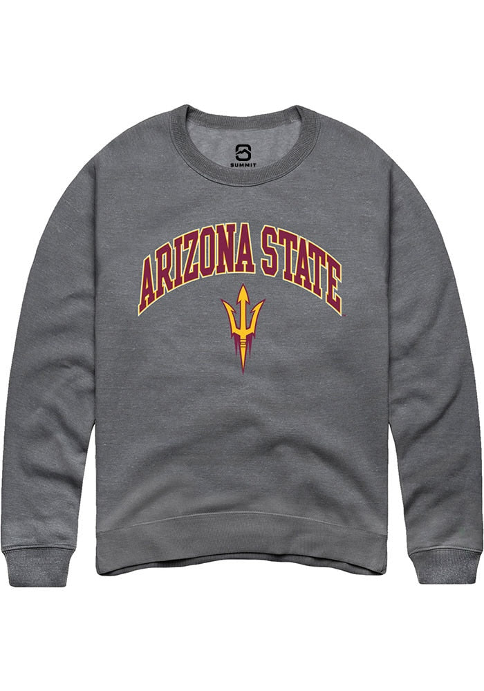 Arizona State Sun Devils Mens Grey Arch Logo Long Sleeve Crew Sweatshirt