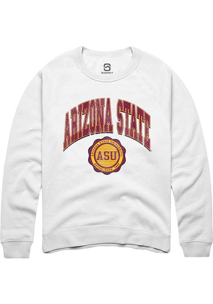 Arizona State Sun Devils Mens White Arch Seal Long Sleeve Crew Sweatshirt