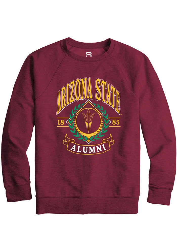 Arizona State Sun Devils Mens Maroon Alumni Wreath Long Sleeve Crew Sweatshirt