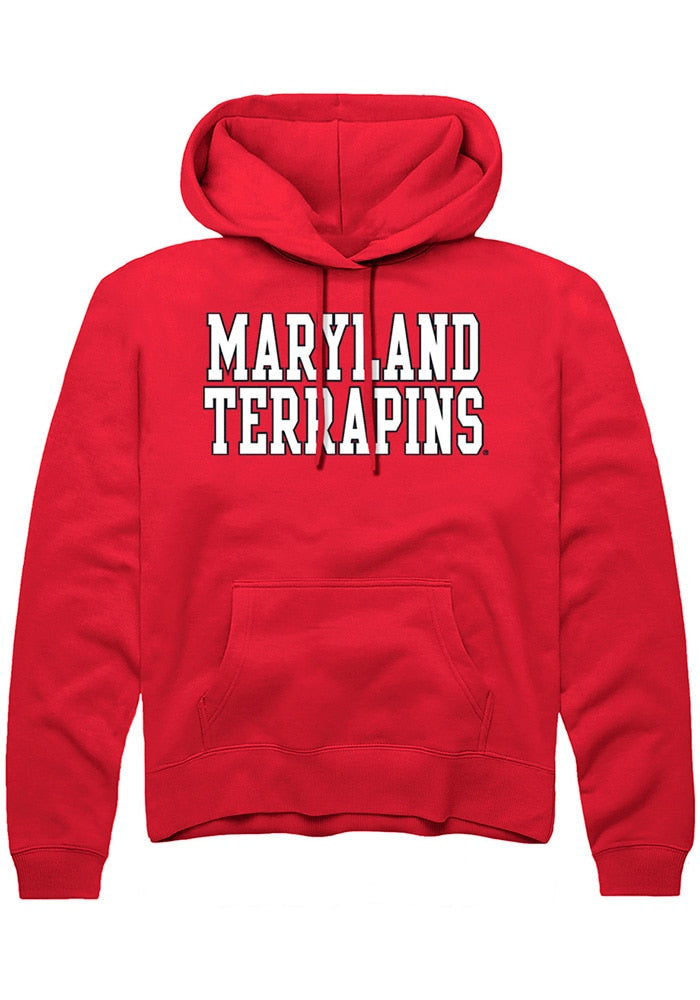 Maryland Terrapins Mens Red Straight Block Long Sleeve Hoodie