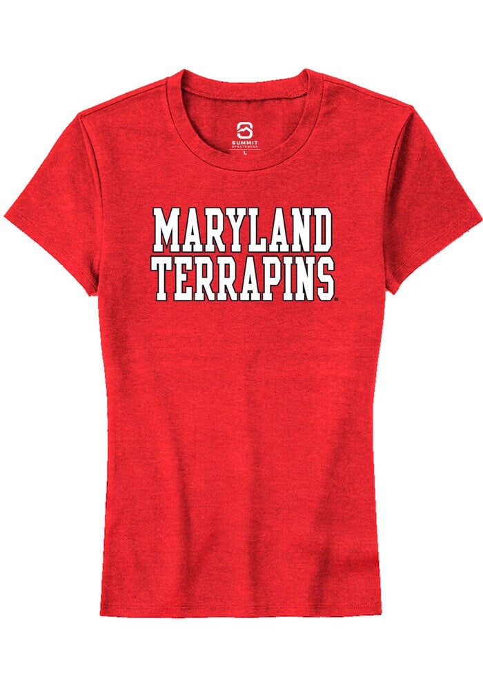 Maryland Terrapins Womens Red Straight Block Short Sleeve T-Shirt