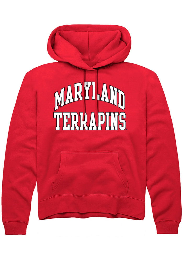 Maryland Terrapins Mens Red Arch Stack Long Sleeve Hoodie