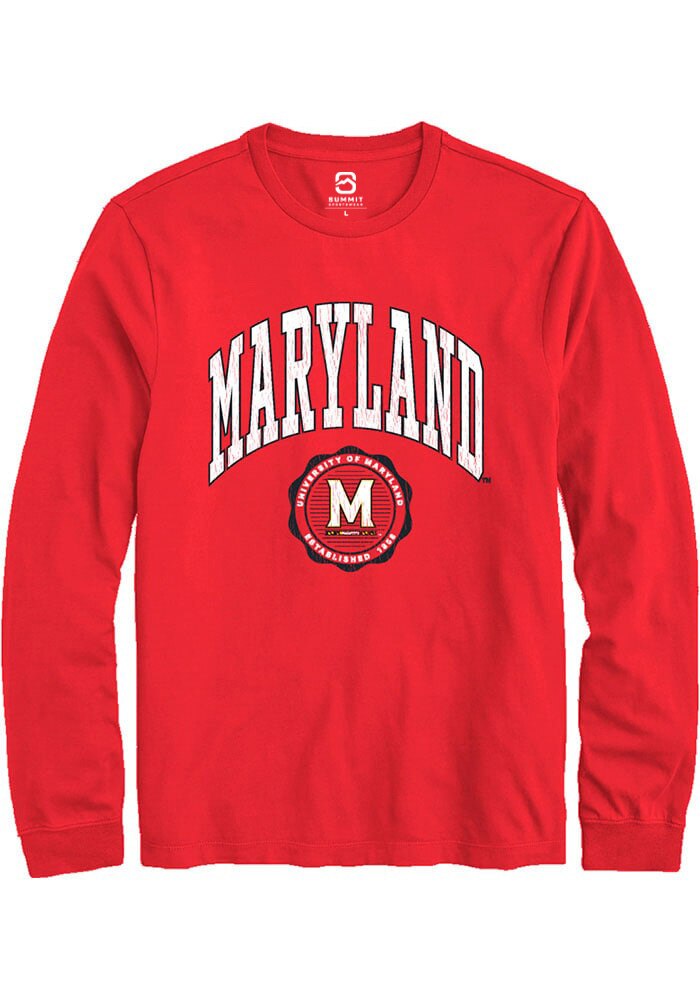 Maryland Terrapins Red Arch Seal Long Sleeve T-Shirt