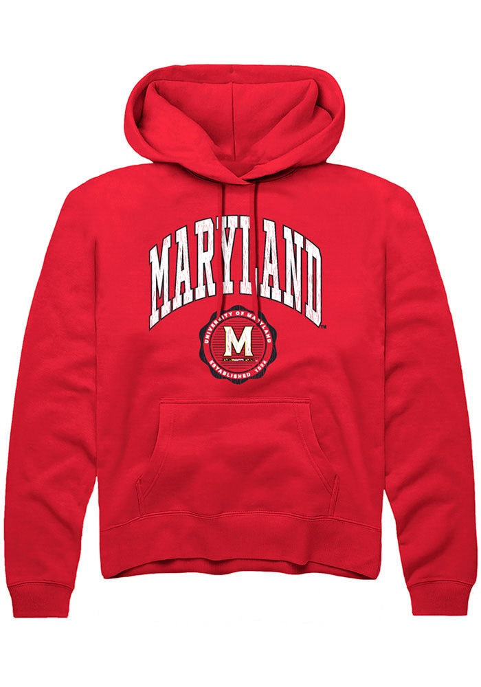 Maryland Terrapins Mens Red Arch Seal Long Sleeve Hoodie