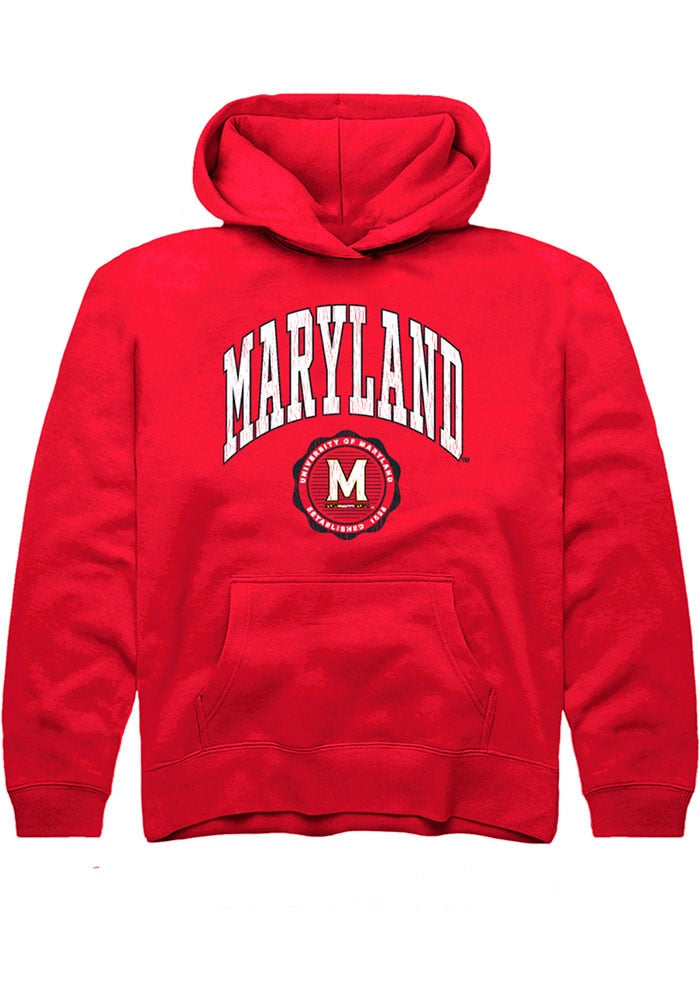 Maryland Terrapins Youth Red Arch Seal Long Sleeve Hoodie