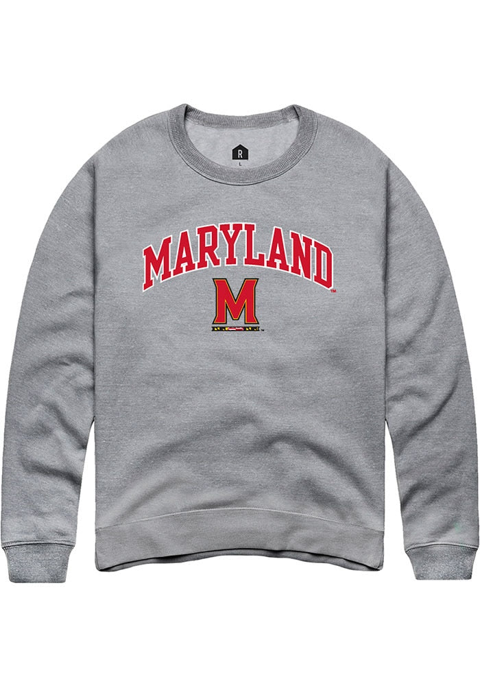Maryland Terrapins Mens Grey Arch Logo Long Sleeve Crew Sweatshirt