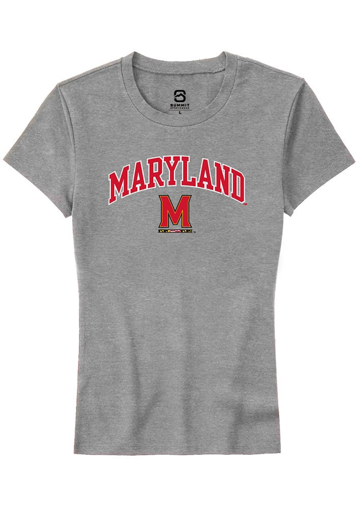 Maryland Terrapins Womens Grey Arch Logo Short Sleeve T-Shirt