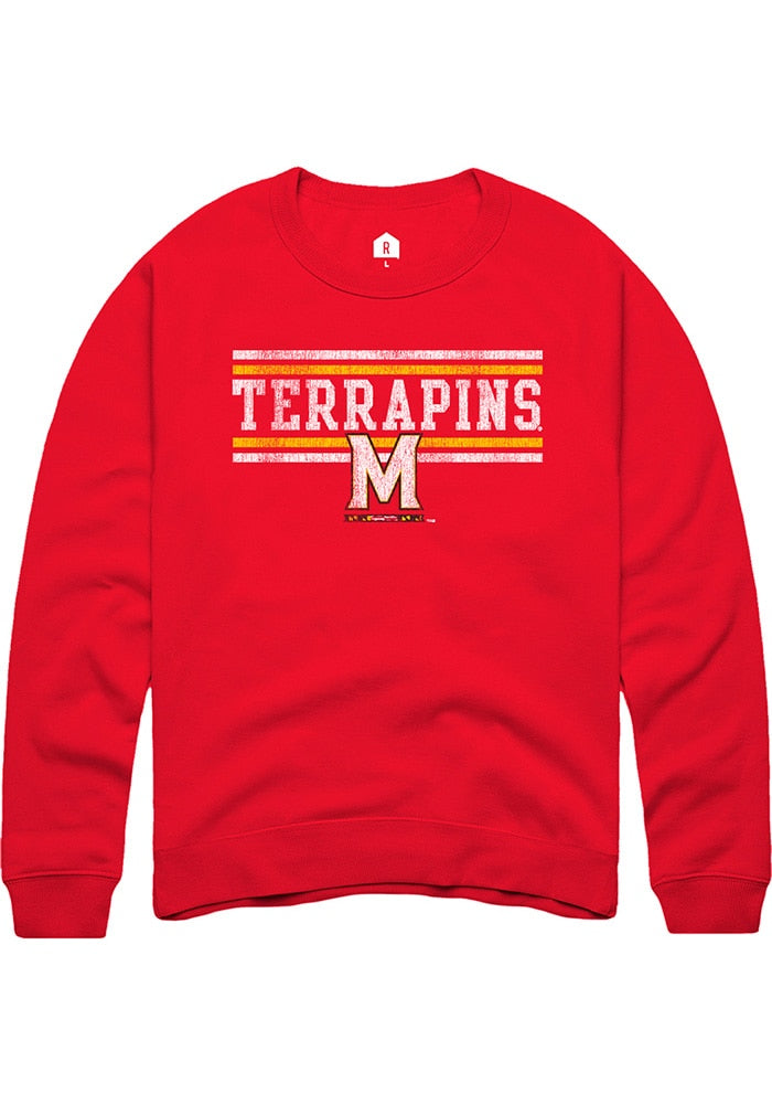 Maryland Terrapins Mens Red Chant Bars Long Sleeve Crew Sweatshirt