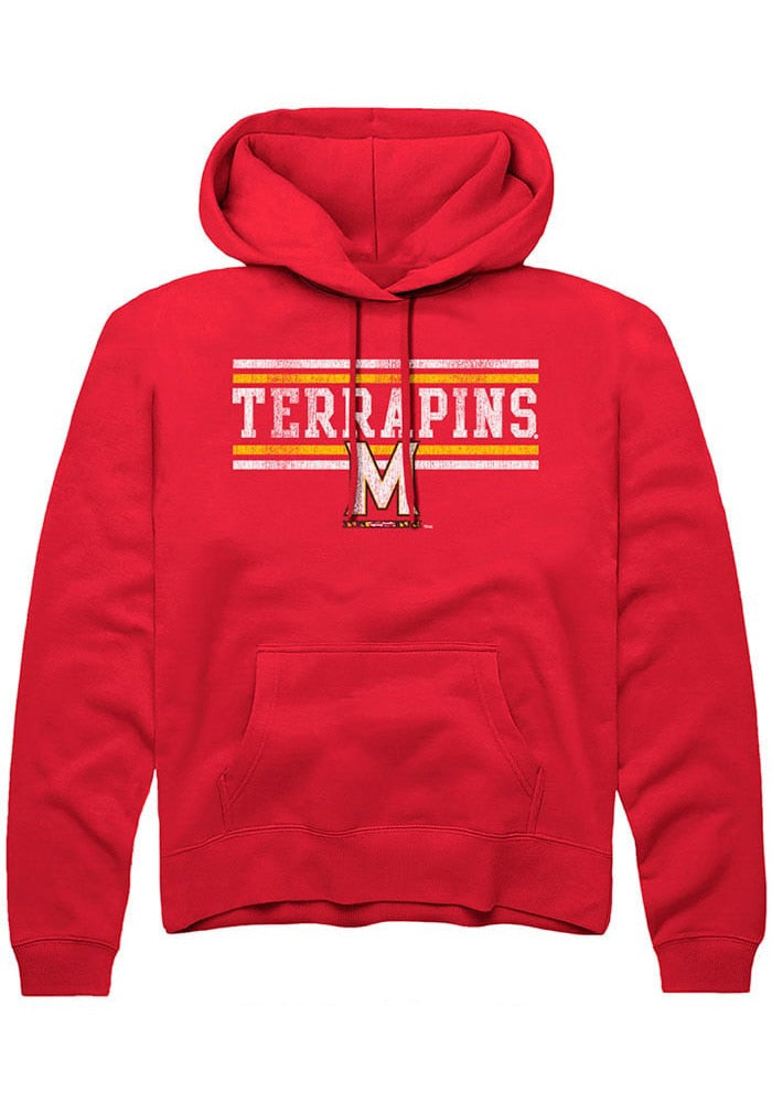 Maryland Terrapins Mens Red Chant Bars Long Sleeve Hoodie