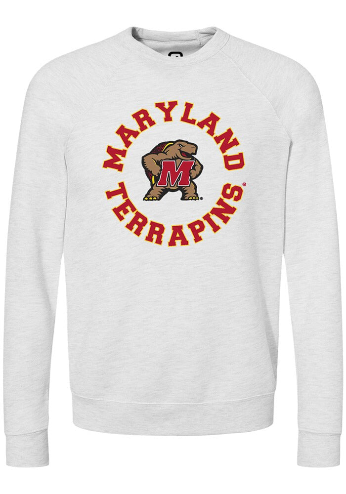 Maryland Terrapins Mens Ash Circle Long Sleeve Crew Sweatshirt