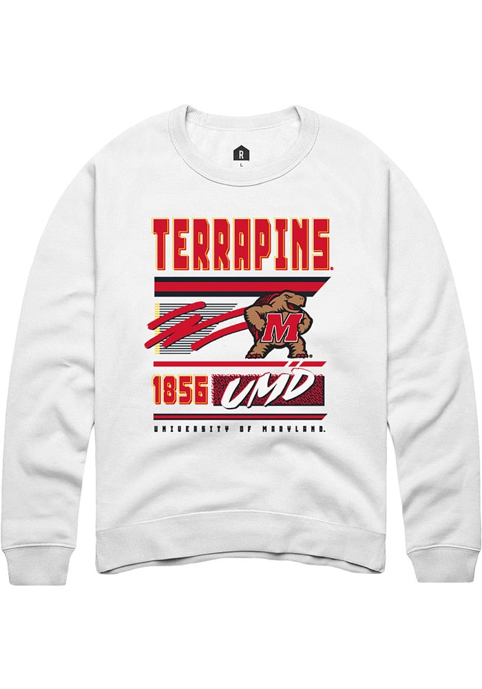 Maryland Terrapins Mens White Retro Long Sleeve Crew Sweatshirt