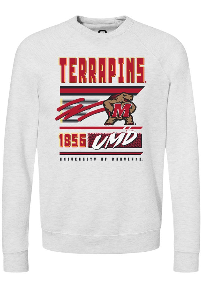 Maryland Terrapins Mens Ash Retro Long Sleeve Crew Sweatshirt