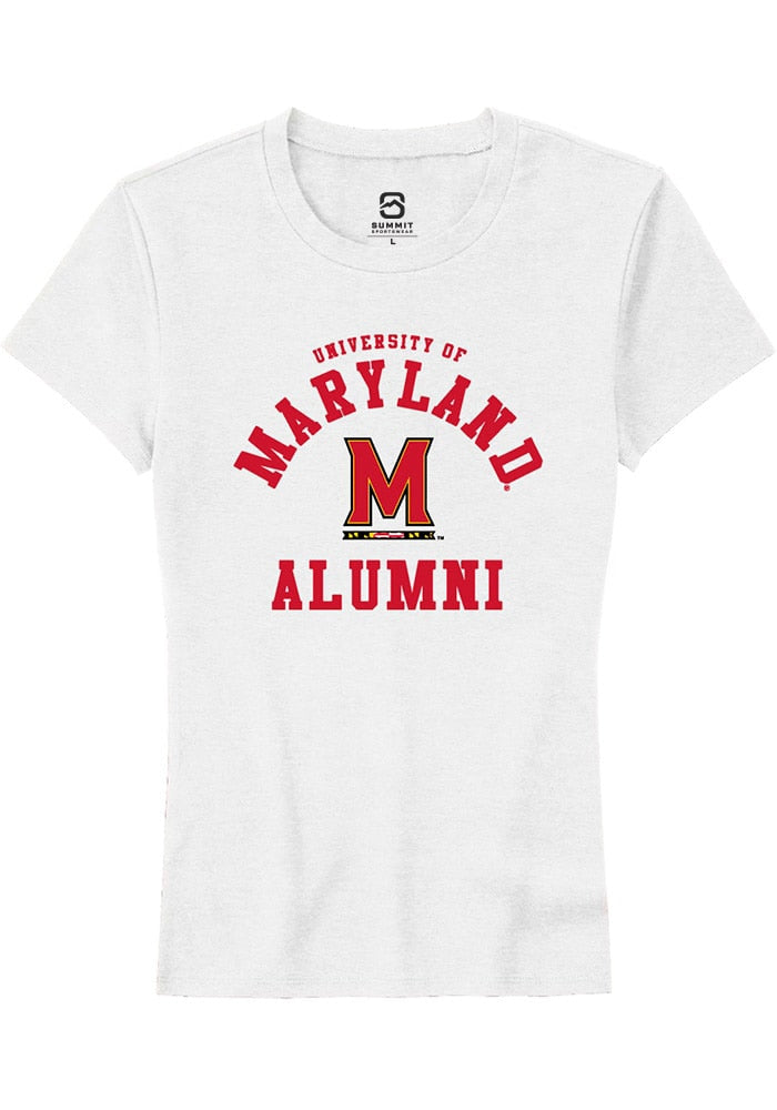 Maryland Terrapins Womens White Alumni Arch Short Sleeve T-Shirt