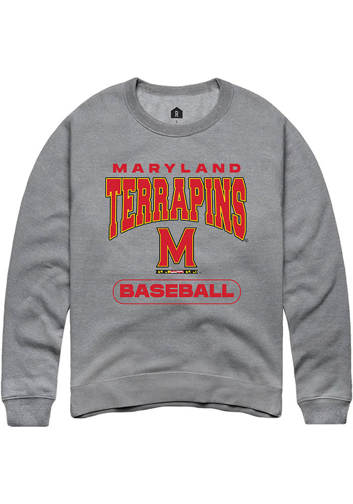 Maryland Terrapins Mens Grey Baseball Long Sleeve Crew Sweatshirt