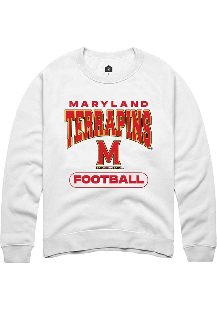 Maryland Terrapins Mens White Football Long Sleeve Crew Sweatshirt