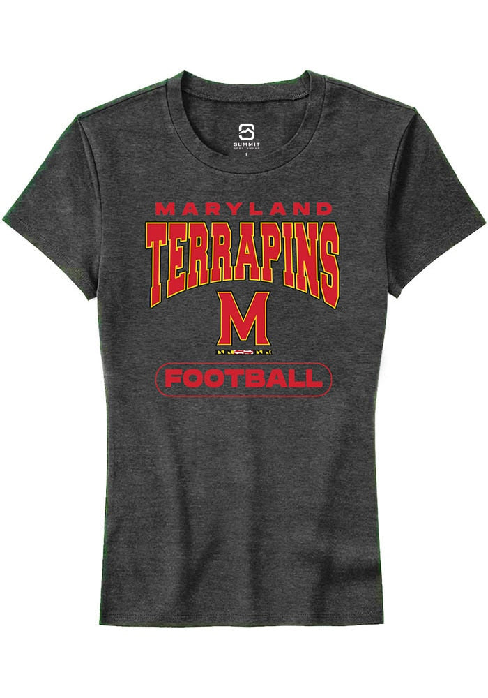Maryland Terrapins Womens Charcoal Football Short Sleeve T-Shirt