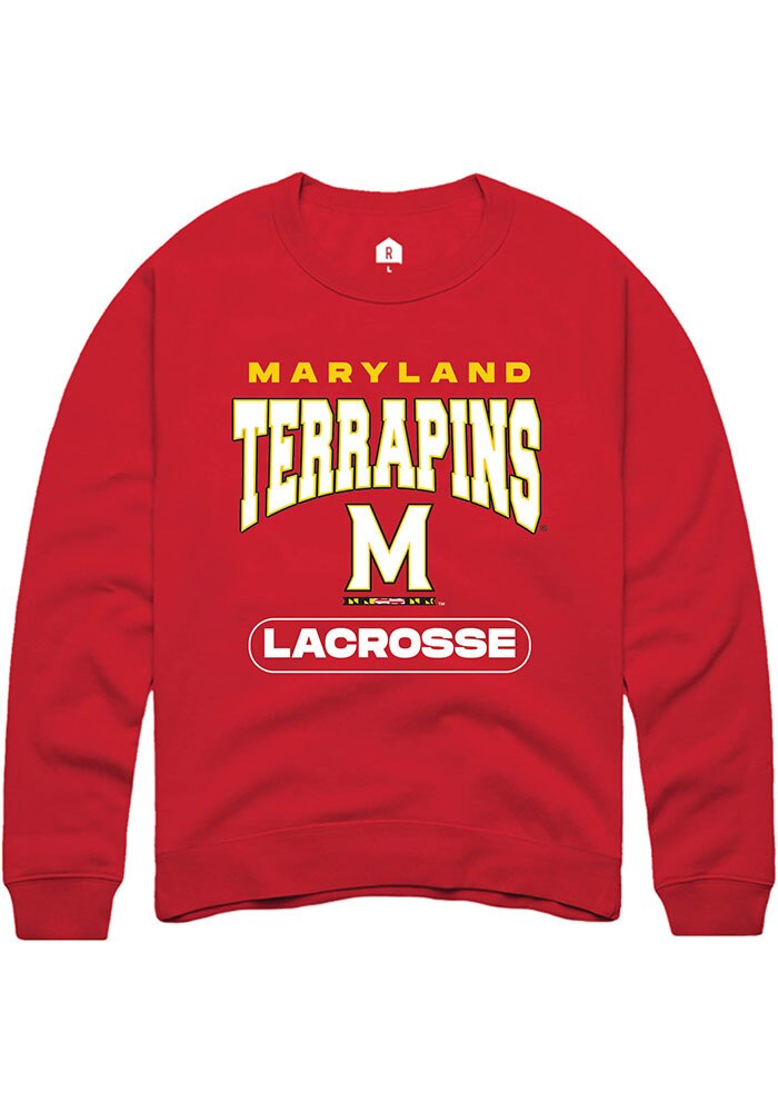 Maryland Terrapins Mens Red Lacrosse Long Sleeve Crew Sweatshirt