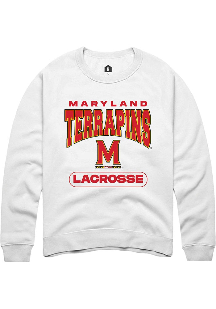 Maryland Terrapins Mens White Lacrosse Long Sleeve Crew Sweatshirt