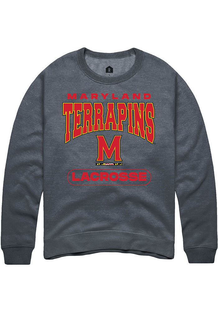 Maryland Terrapins Mens Charcoal Lacrosse Long Sleeve Crew Sweatshirt