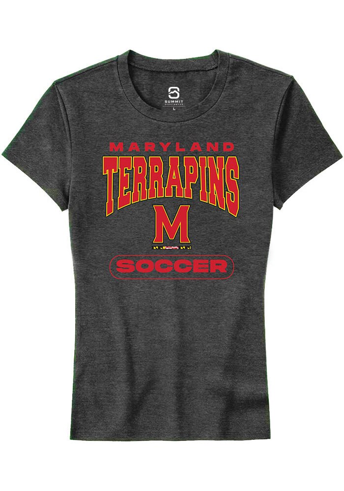 Maryland Terrapins Womens Charcoal Soccer Short Sleeve T-Shirt
