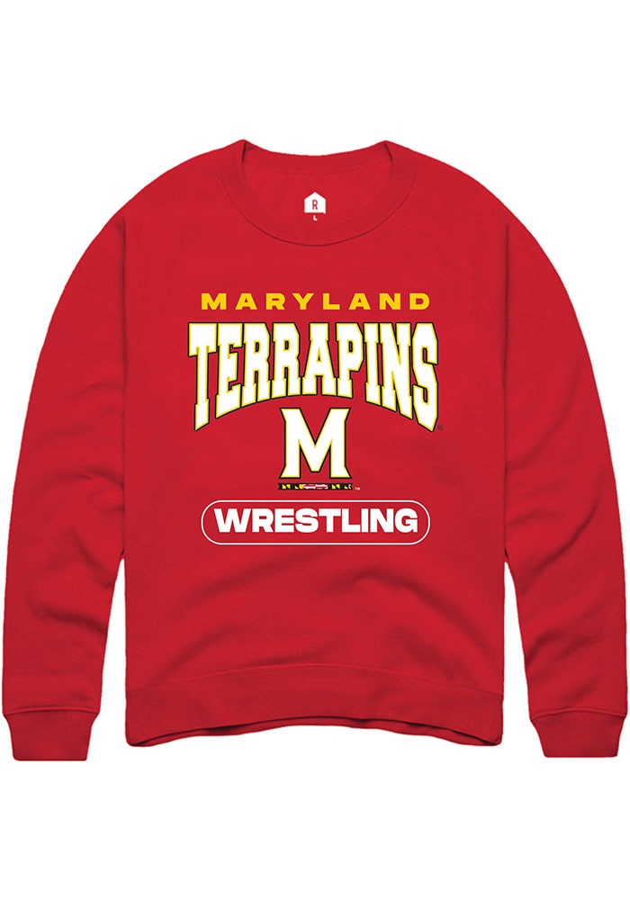 Maryland Terrapins Mens Red Wrestling Long Sleeve Crew Sweatshirt