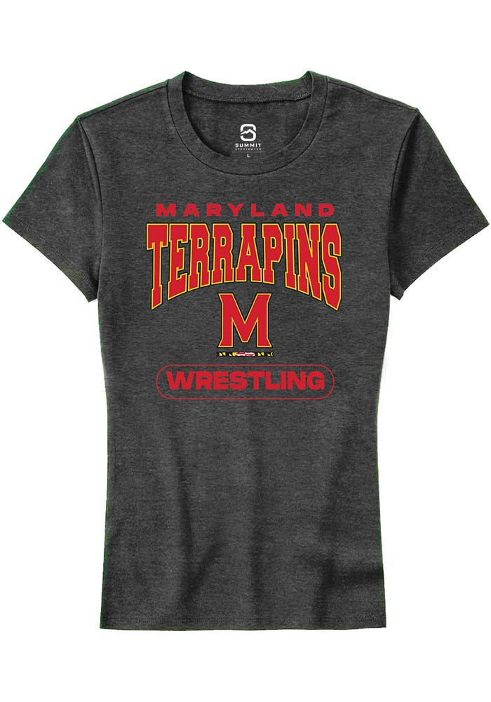 Maryland Terrapins Womens Charcoal Wrestling Short Sleeve T-Shirt