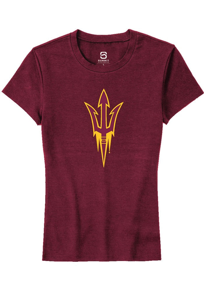 Arizona State Sun Devils Womens Maroon Primary Logo Short Sleeve T-Shirt