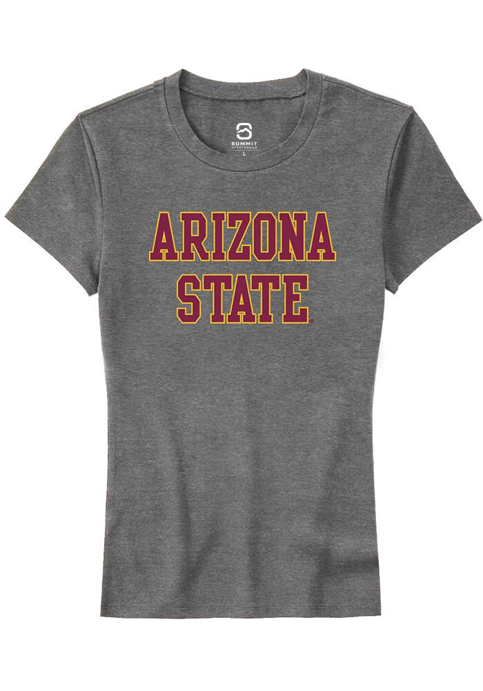 Arizona State Sun Devils Womens Grey Straight Block Short Sleeve T-Shirt