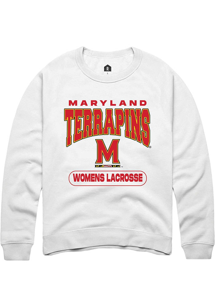 Maryland Terrapins Mens White Womens Lacrosse Long Sleeve Crew Sweatshirt