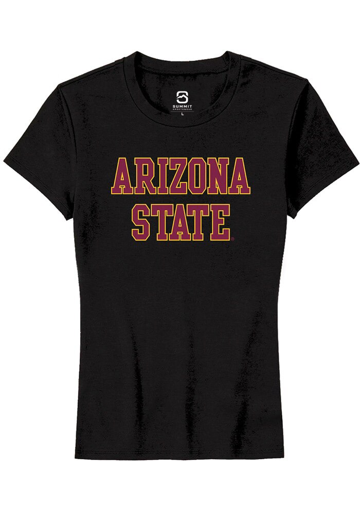Arizona State Sun Devils Womens Black Straight Block Short Sleeve T-Shirt
